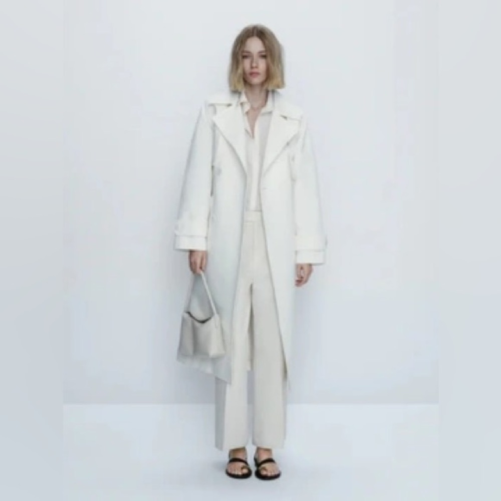 Massimo Dutti trench coat duster casual classic cream off-white with belt - Picture 8 of 12